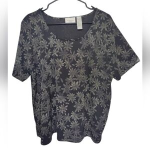 Liz Claiborne Woman Black White Floral Scoop Neck T-Shirt 2P (2XP)‎
